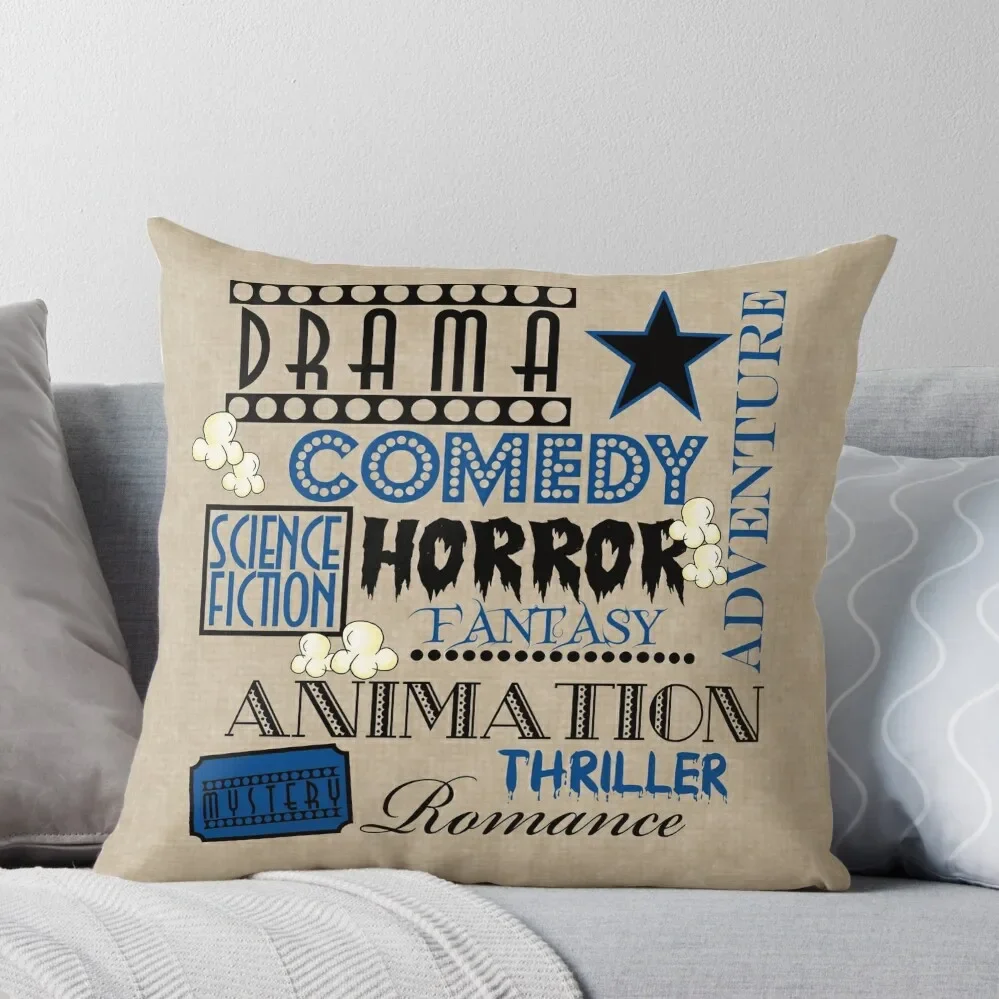 

Movie Theater Cinema Movie Genre ticket Pillow-Blue Throw Pillow autumn decoration christmas supplies