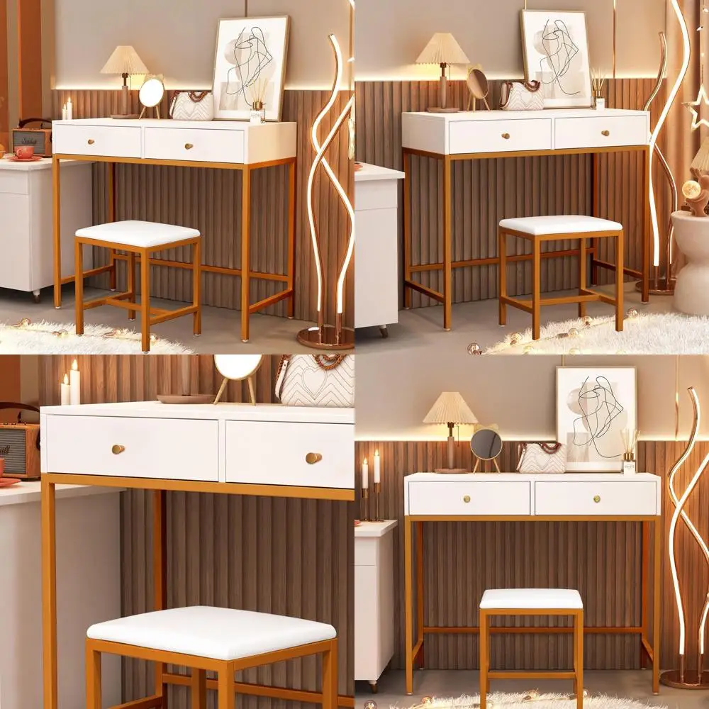 

Compact 36 White Bedroom Vanity Desk with 2 Drawers, Makeup Table without Mirror for Girls