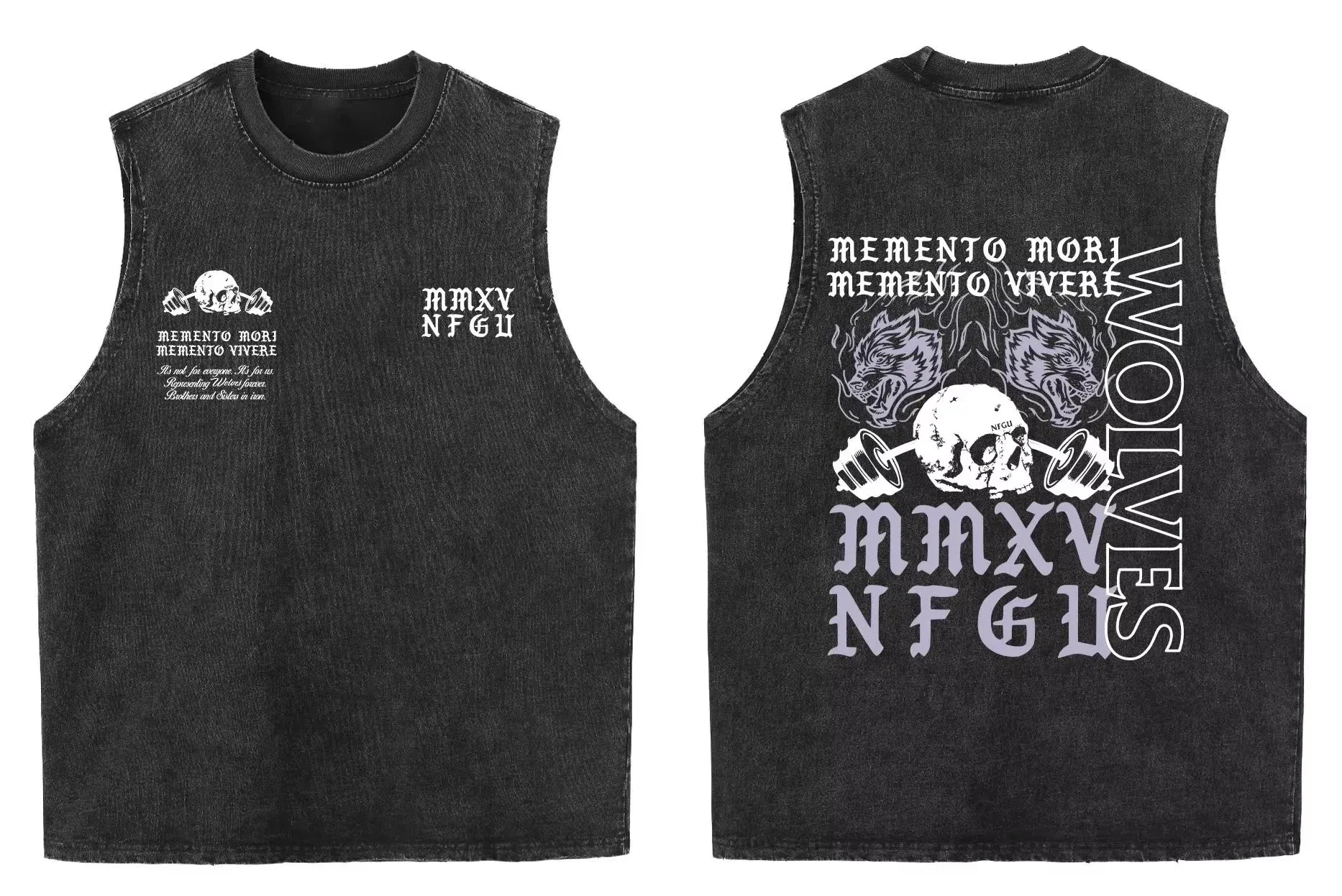 2025 summer American vintage Washed men's T shirt Wolf Head Print Tank Top Gym Fitness Sleeveless T shirt Exercise Vest Women image 2