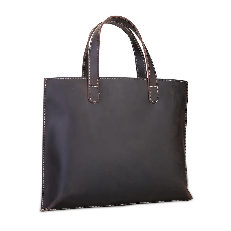 Men's Crazy Horse Leather Horizontal Briefcase Genuine Cowhide Handbag Crossbody Business Laptop Single Shoulder Bag