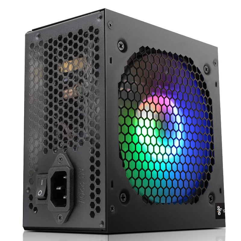 Aigo Ak Pc Psu Voedingseenheid 500W 600W 700W 800W 1000W Gamen 120Mm Rgb Ventilator 220V Atx Desktop Computer Voeding Voor Btc