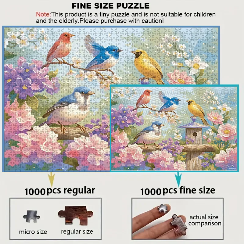 علبة مكونة من 1000 قطعة ألغاز للبالغين بتصميم طائر وزهرة - مقاومة للخدش، تحدي، مناسبة للبالغين، عائلة #3