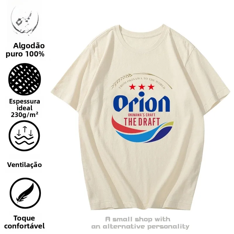 Camiseta de Manga Curta Orion com Design Colaborativo Okinawa Beer, Camisa de Algodão Meia Manga, Moda Jovem de Verão Antimic...