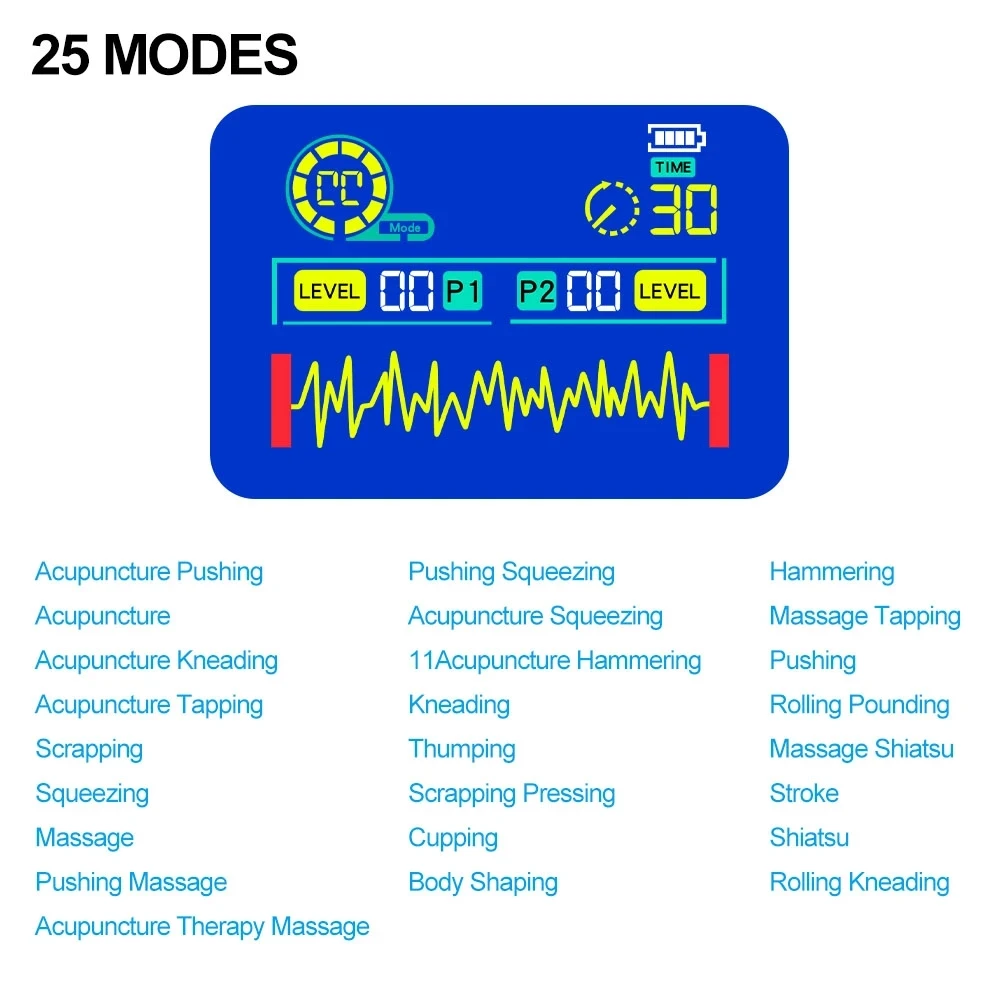 EMS 25 Mode Electrical Stimulator Portable Full Body Massage Equipment Microgrid Low Frequency Pulse Muscle Relax Anti-fatigue