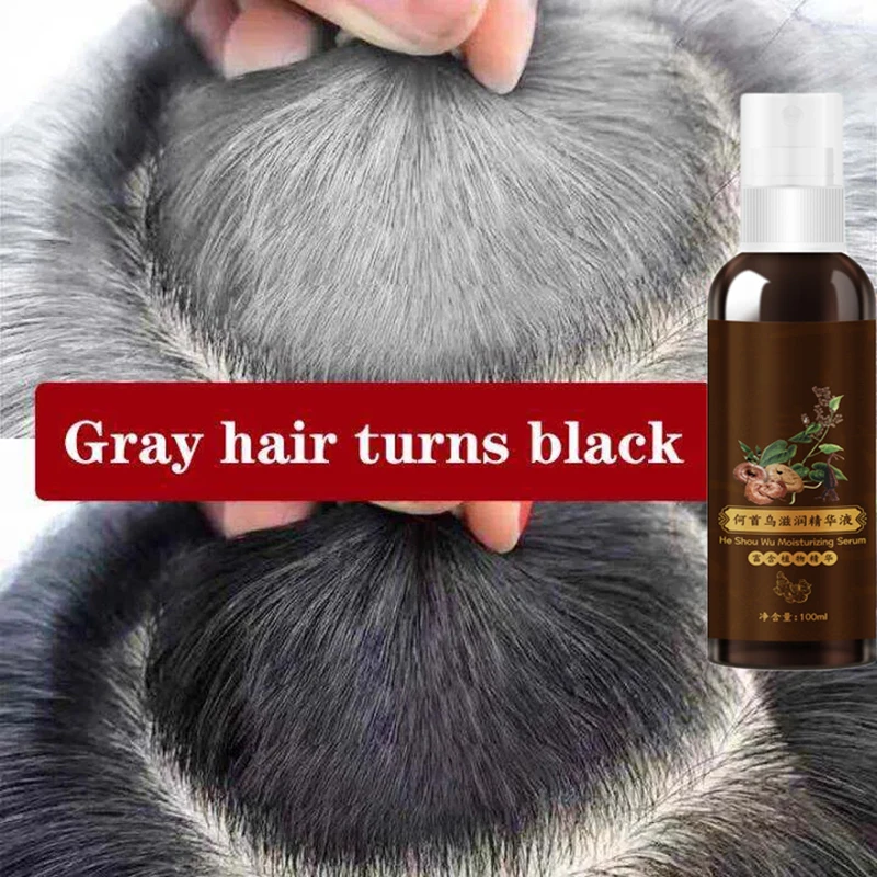 100ml Polygonum Multiflorum Natural Black Hair Serum Dyeing Spray Gray Hair Coloring Shampoo White Hair To Black Promote Beauty