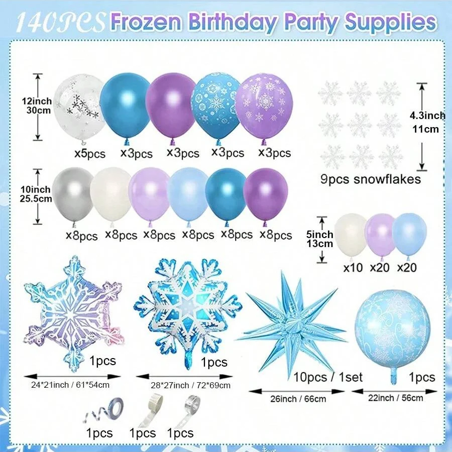 140pcs/Set Elsa Frozen Snowflake Balloons Garland Arch Kit Girl 5th Happy Birthday Snow Queen Themed Party Decorations Globos