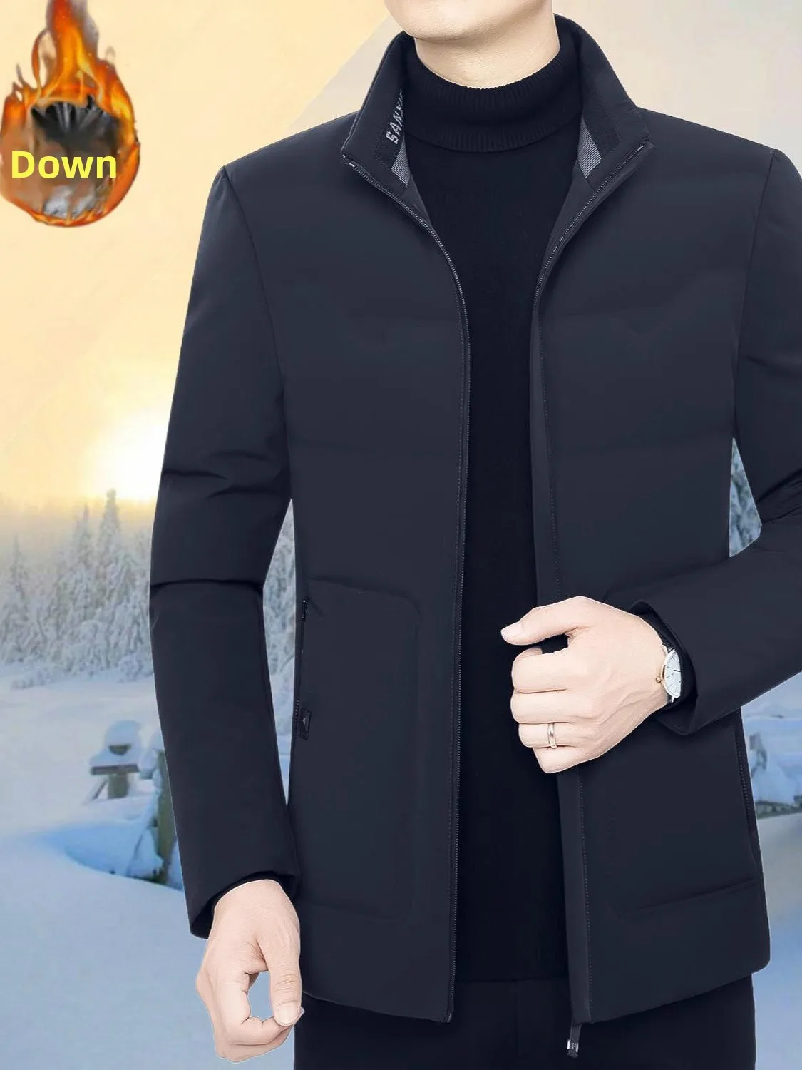 

Men's Faionable Thiened Warm Casual down Jaet White Du Feather Stand Collar Lightweight Luxury Winter New Sle Outer...