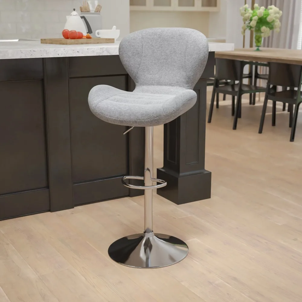 

2023 New Francis Contemporary Gray Fabric Adjustable Height Barstool with Curved Back and Chrome Base