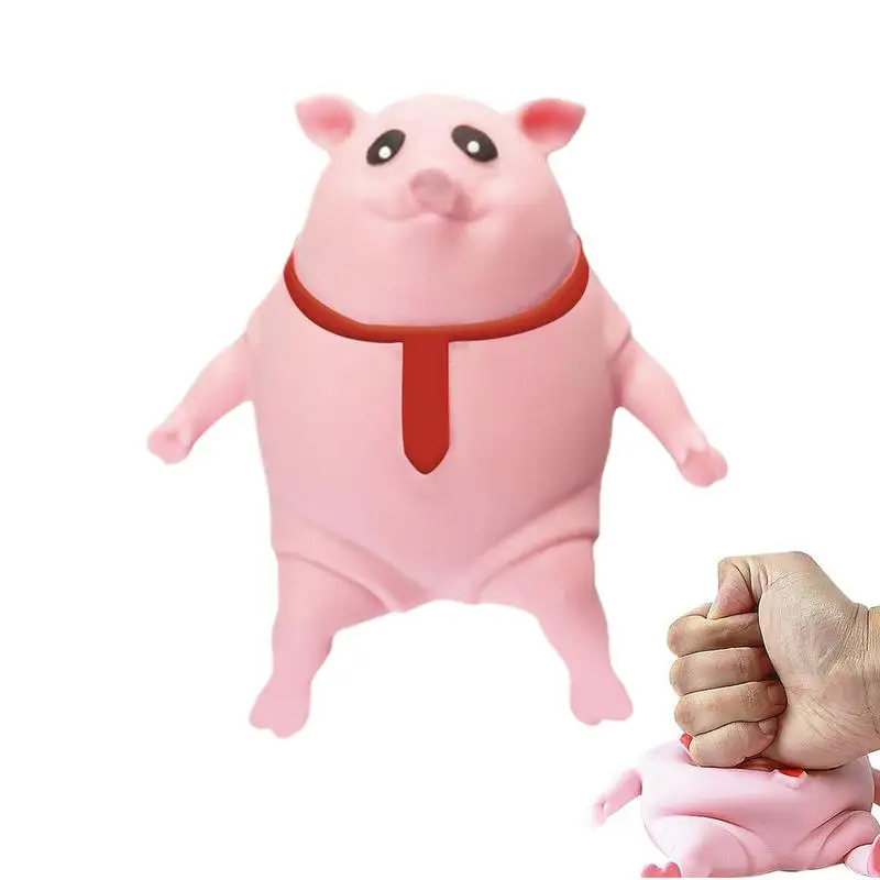 Cute Farm Animal Squeeze Toy Rubber Cute Squeeze Toys Animal Model For Kids Red Tie Design Round Body Animal Pinching Doll