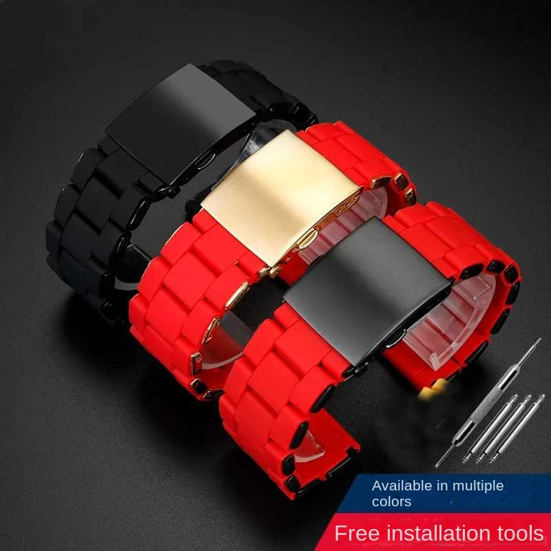 سوار ساعة من السيليكون من الفولاذ المقاوم للصدأ للرجال ، شريط مطاطي ، سوار ديزل ، DZ7396 ، DZ7370 ، DZ4289 ، DZ7370 ، DZ7395 ، 24 معصم ، 26 شخصا ، 28