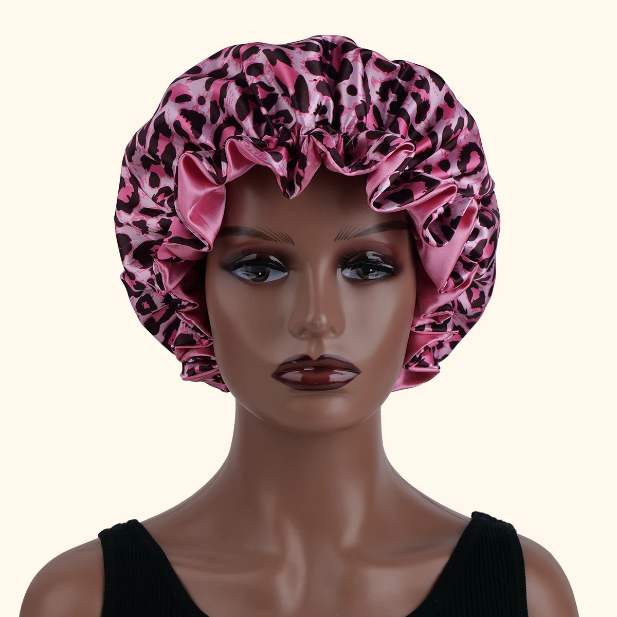 1PC Leopard Print Satin Silk Bonnet Double Layer Sleep Cap Comfortable Casual Hair Care Hat for Daily Use