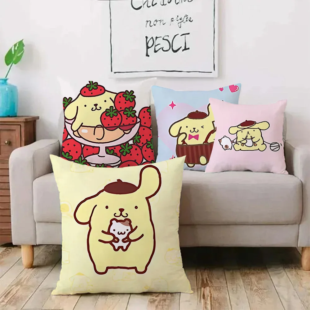 Kawaii Pompompurin Cartoon Pillow Covers Cartoon Sofa Decorative Home Double-sided Printing Short Plush Cute Cushion Cover