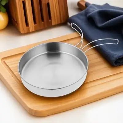 

Stainless Steel Portable Frying Pan with Foldable Handle for Camping Hiking Picnic Outdoor Cookware Cooking Tool