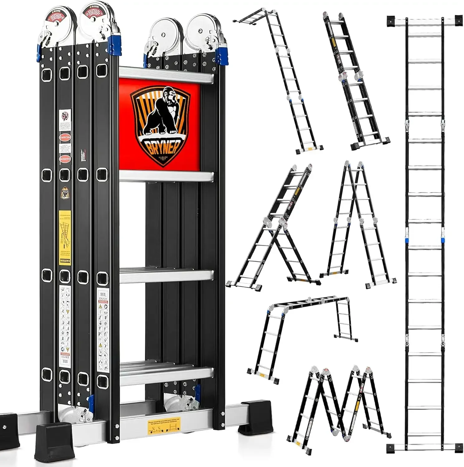 7 in 1 Multi-Purpose Aluminium Extension Ladder 14Ft Folding Adjustable Telescoping Step  Meet SGS EN 131 St