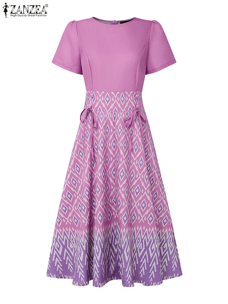 

ZANZEA VintageMid-calf Dresses Women Summer Elegant Casual Printed Long Vestidos 2025 Fashion Loose Short Sleeve Party Robe