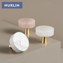 Nurlin Brass Marble Crystal Jade Cabinets Wardrobe Door Drawers White Pink Natural Stone Knobs