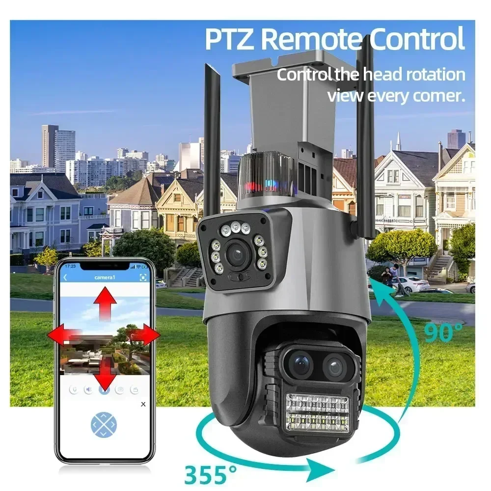 12mp 8mp wifi kamera ptz schutz im freien drei objektiv dual bildschirm 8x zoom sicherheit 4k video überwachung icsee bluetooth alexa