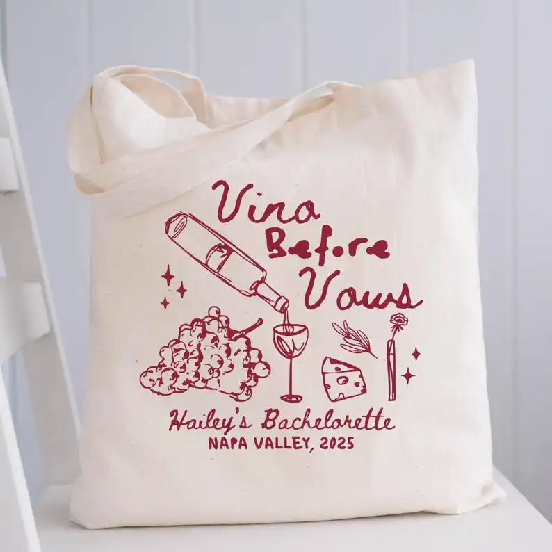 Wine Bachelorette Tote Bag Vino Before Vows Bag Custom Winery Bridal Shower Gifts Vineyard Bachelorette Party Favors Vino