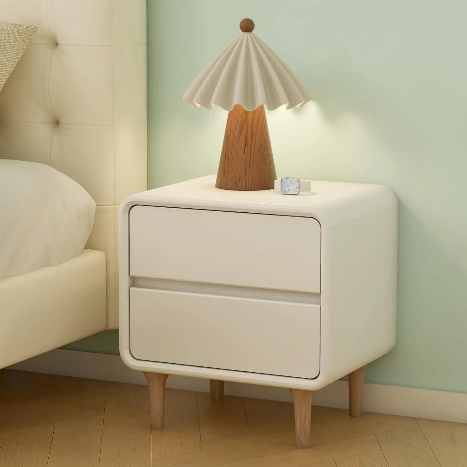 

White Solid Wood Nightstand with 2 Drawers, Century Modern Night Stand, Small Nightstand, Wooden Nightstands, Small Bedside