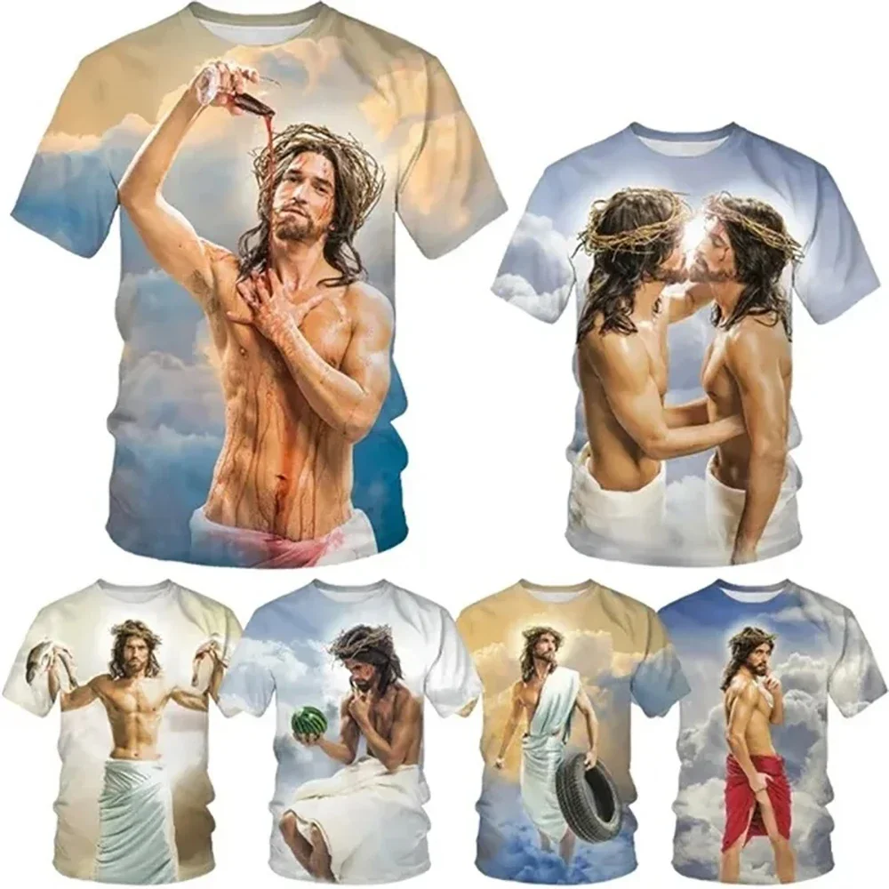 

Men's 3D printed funny Jesus T-shirt casual round neck top T-shirt men's fashionable outdoor short sleeved clothing 6XL