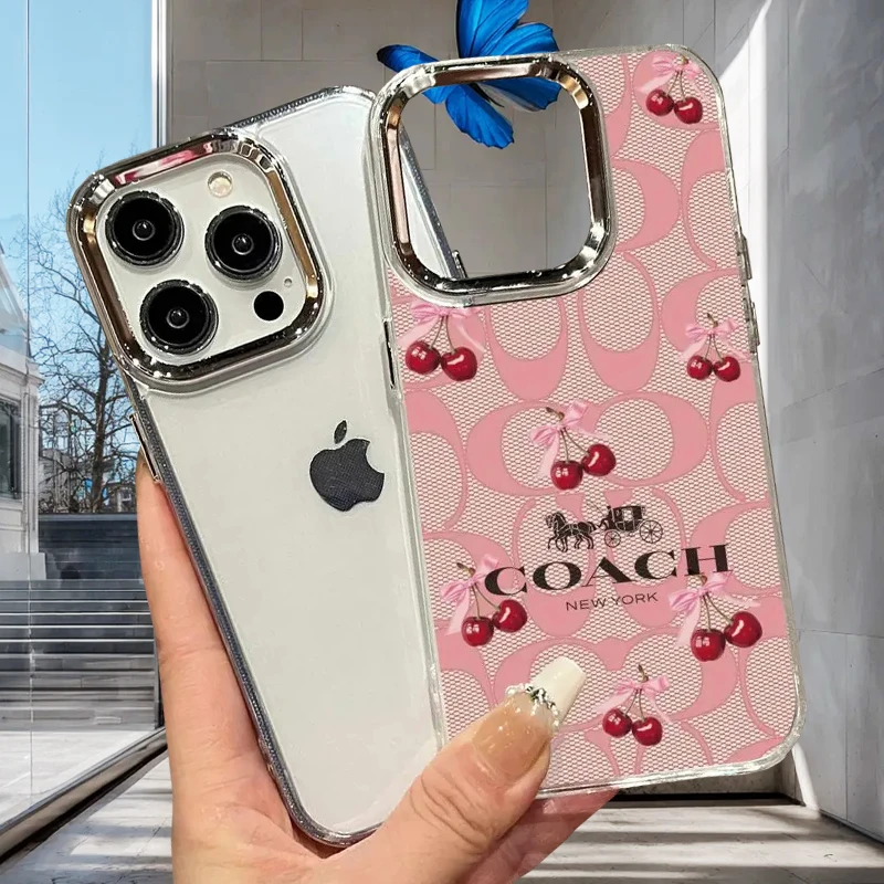 Capa de Celular Transparente com Lente Eletroplaqueada Fashion C-Coach-s para iPhone 17 Air 16 15 14 13 12 11 Pro Max XS Max X, Capa Macia de TPU