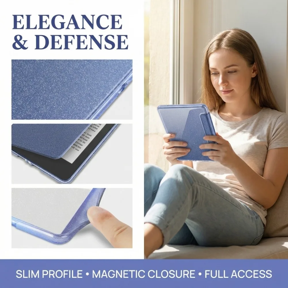 

Auto Wake/Sleep Protective Case Glitter Powder Magnetic e-Reader Shell for Kindle Paperwhite 5 (11th Generation) 2021 6.8 inch