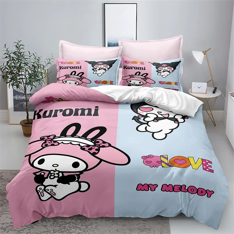 

Kuromi 3D Printed Bedding Set Soft 100% Polyester Duvet Cover Includes 1 Duvet Cover and 1/2 Pillowcase Teen Kids Room Decor