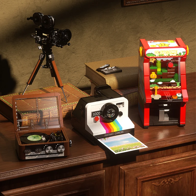 Juegos de Construcción de Electrodomésticos Retro Vintage: Tocadiscos, Cámara Polaroid, Máquina de Juegos Arcade, Kits de Modelos de Juguetes