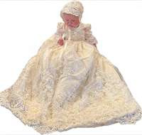 Baby Girls Baptism Dress Bonnet 2 Piece Set 2025 Newborns Pearl Lace Christening Dress Full Sleeve Customized Robes for Infants