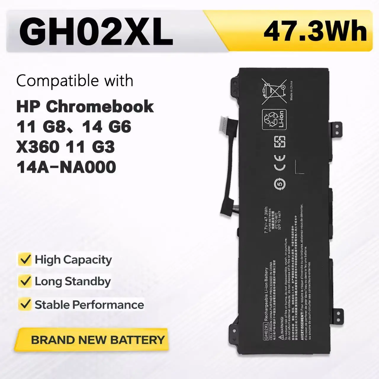 PowerHub GH02XL Laptop Battery For HP Chromebook 14A-NA0000 X360 14A 11 G8 HSTNN-DB9M IB9C L75783-006 TPN-Q232 47.3Wh 7.7V