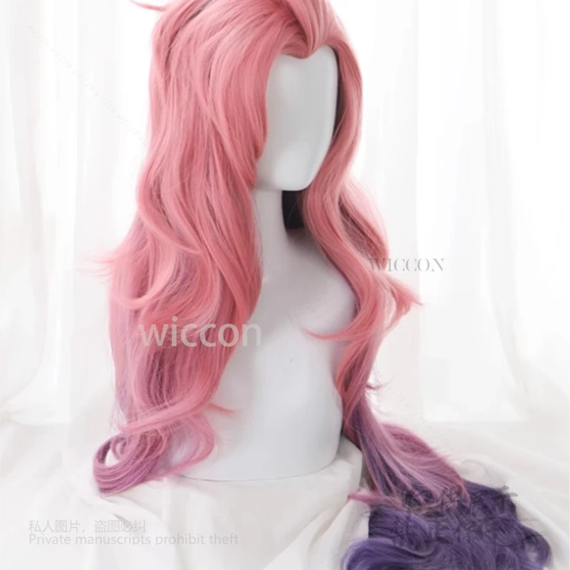 Anime Game KDA Seraphine Cosplay Costume Pink Purple Gradient Sexy High Temperature Material 100CM Wigs Women Party Halloween