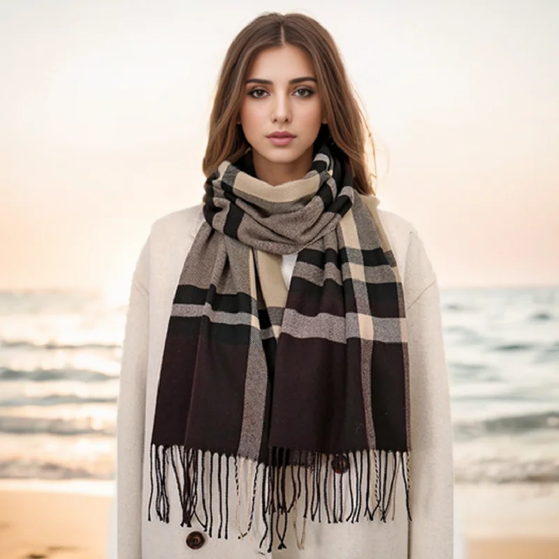 Fashion Plaid Cashmere Scarf Tassel Pashmina Shawl Winter Scarf Women Warm Blanket Thick Scarves Women Wraps New 2024 Scarf