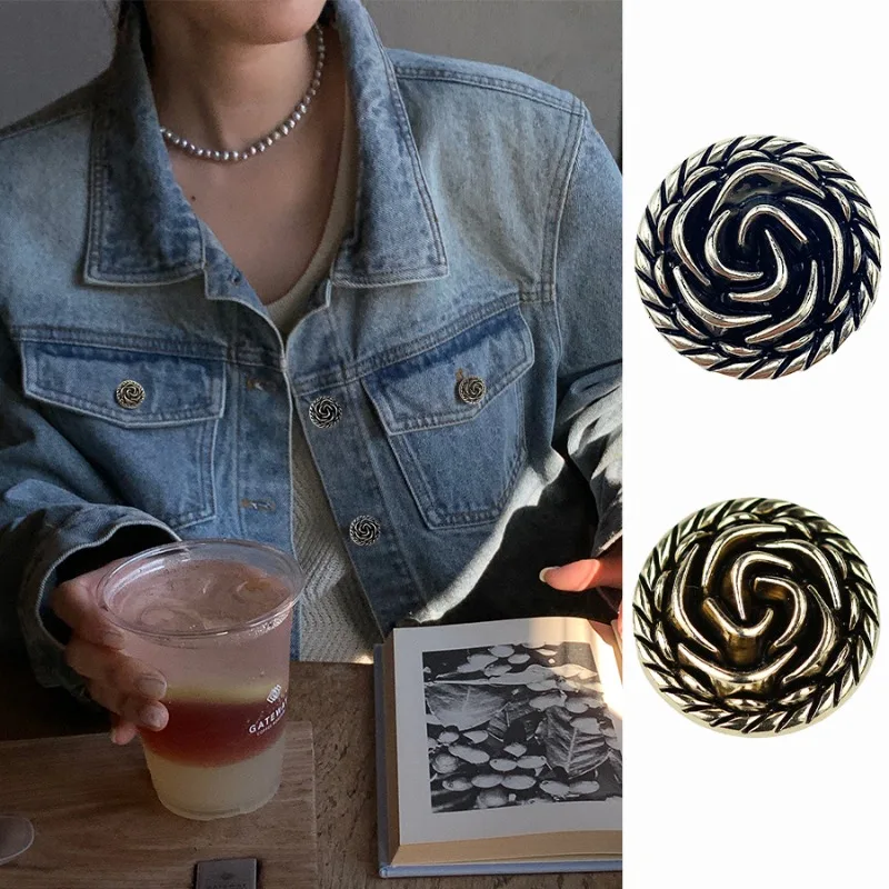 

10pcs Fashion Retro Three-dimensional Rose Shape Metal Buttons Tweed Coat Jumper Cardigan Denim Jacket Decorative Buttons