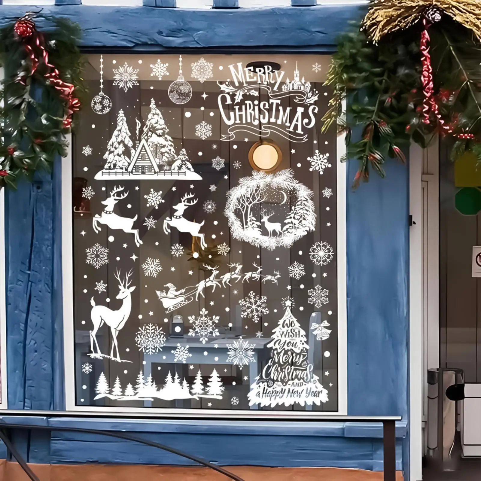 Christmas Window Decals Christmas Snowflake Reindeer Window Sticker Mural Decal 9 Sheets For Winter Holiday Decor Wall Home