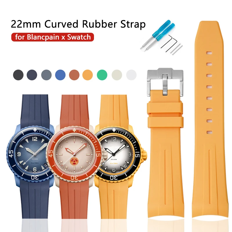 Strap for Swatch X Blancpain Fifty Fathoms TPU Rubber Waterproof Curved End Men Women Five Ocean Series Watch Band Bracelet 22mm