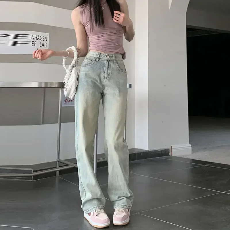 

Vintage Casual Korean Tie-dye Washed Jeans Women Streetwear Loose Wide Leg Jeans Punk Fashion Harajuku Denim Pants