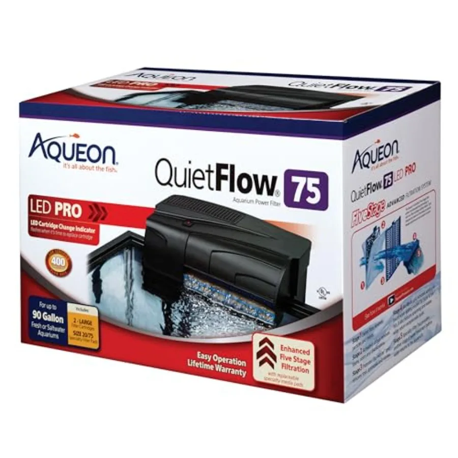 

Power Aquarium Filter with 3 Replacement Cartridges for 400 GPH Black Plastic High Flow Rate and Low Noise Performanc