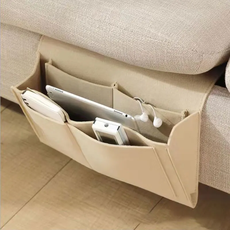 Felt Bedside Storage Organizer Anti-slip Bedside Bag Bed Sofa Side Pouch Hanging Couch Remote Control Storage Bed Holder Pockets