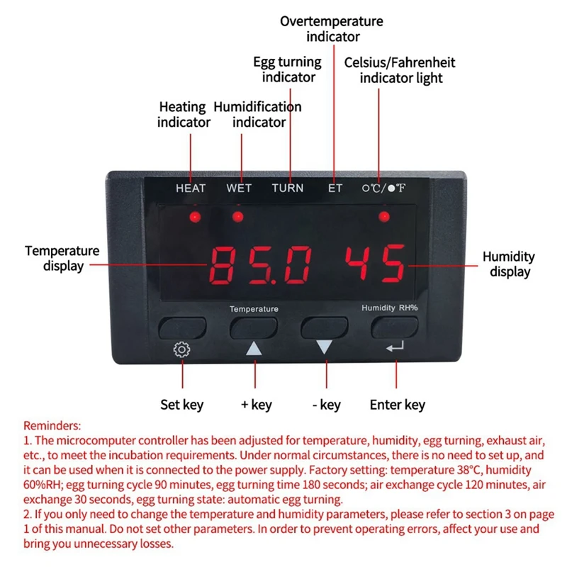 HT-10 Incubator Thermostat Temperature Humidity Control With Humidification And Heating Indicator 110-220V Black Spare Parts