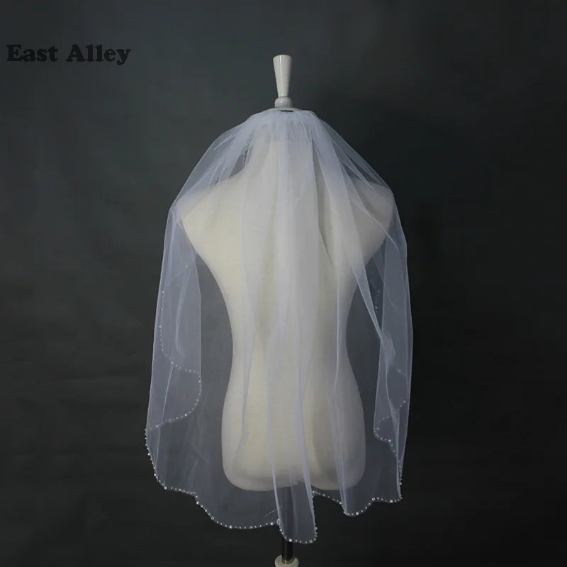 White Ivory Bridal Veil One Layer Bead Edge Elbow Length Wedding Accessories Veil with Comb