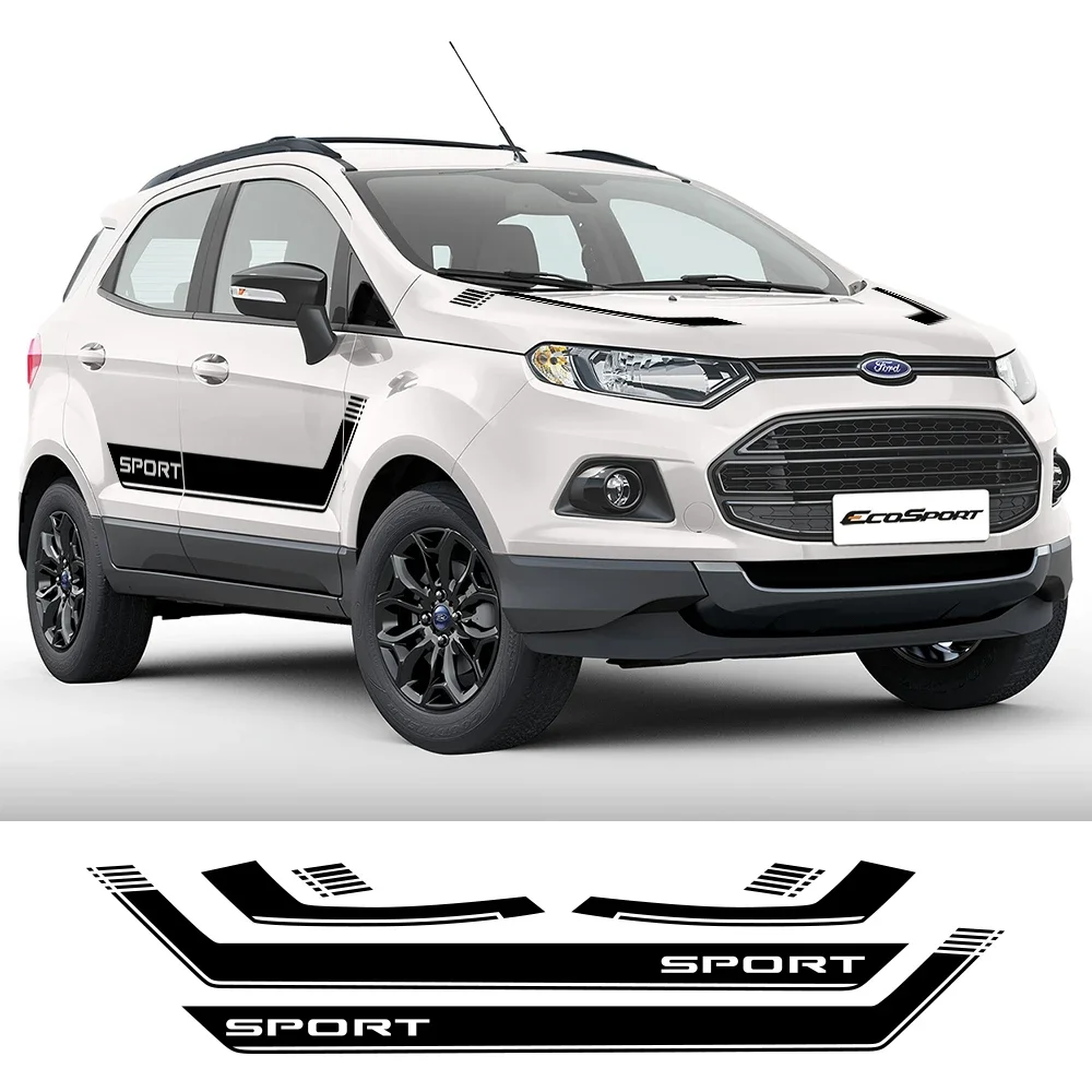 

Крышка капота автомобиля, боковые наклейки на дверь двигателя для Ford Ecosport Stripe, спортивный Стайлинг, аксессуары для автотюнинга, виниловая пленка, декоративные наклейки