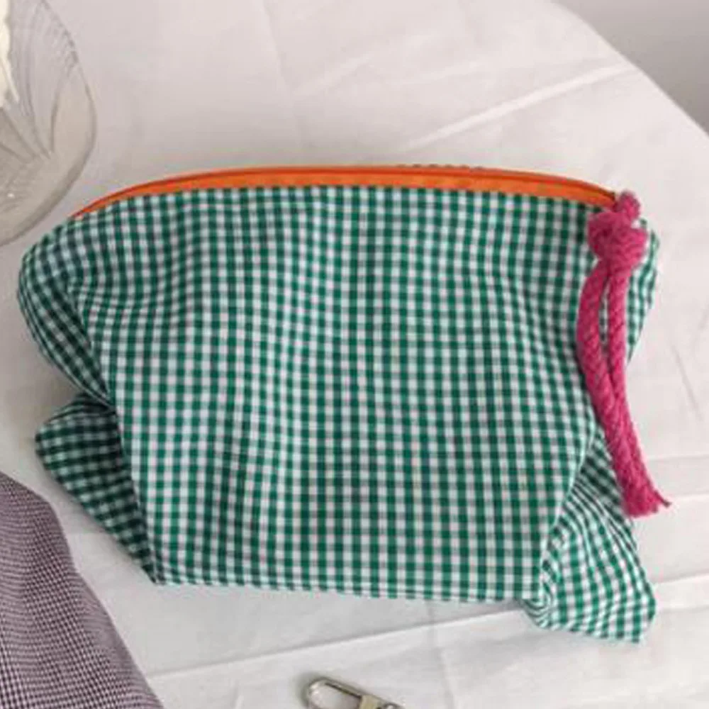 Large Capacity Makeup Pouch Green Orange Travel Toiletry Bag Cotton Cloth Vintage Colorblock Portable Cosmetic Bag Daily Use