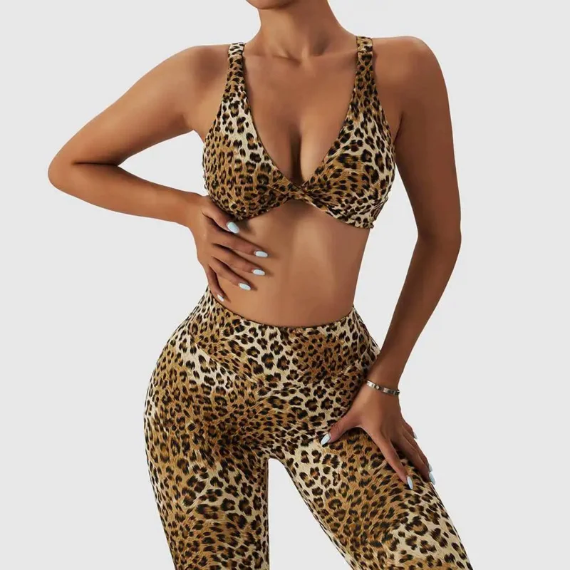 Leopard Print yoga set Woman gym Clothes sports Workout Fitness Women Outfits Bra Pants Tracksuit