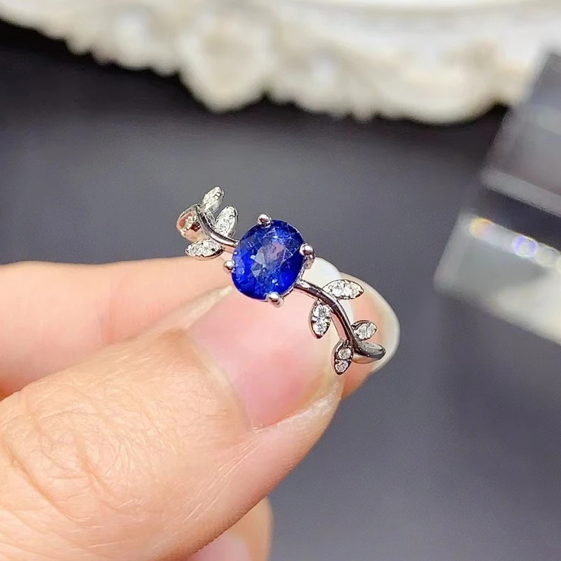 

Royal Blue Natural Sapphire Ring 5mm*6mm 0.6ct Sapphire Silver Ring Design Style 925 Silver Jewelry with 18K Gold Plated