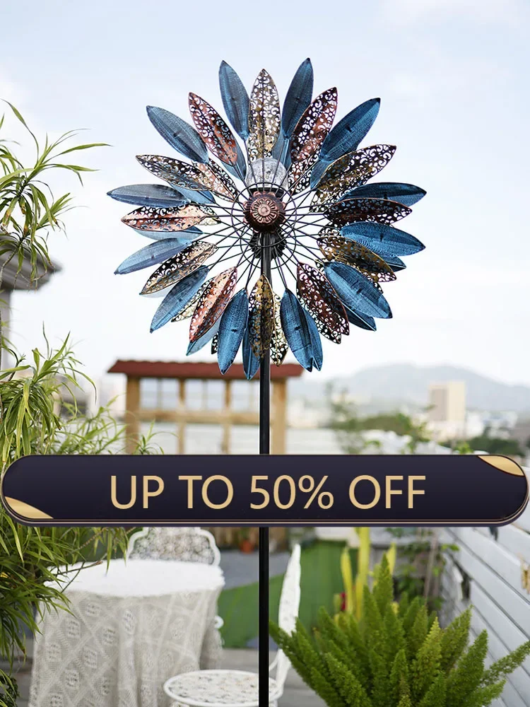 Windmill Outdoor Garden Decor,Solar Lights,Holiday Cottage,Exterior Gardening Wind Spinner,Weather Vane Ornament,Customized