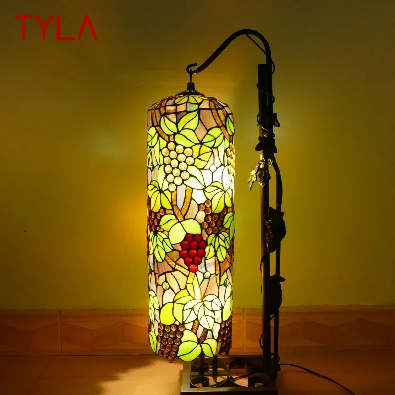 TYLA Tiffany Roman Column Floor Lamp American Retro Living Room Bedroom Lamp Country  Stained Glass Decoration Floor Lamp