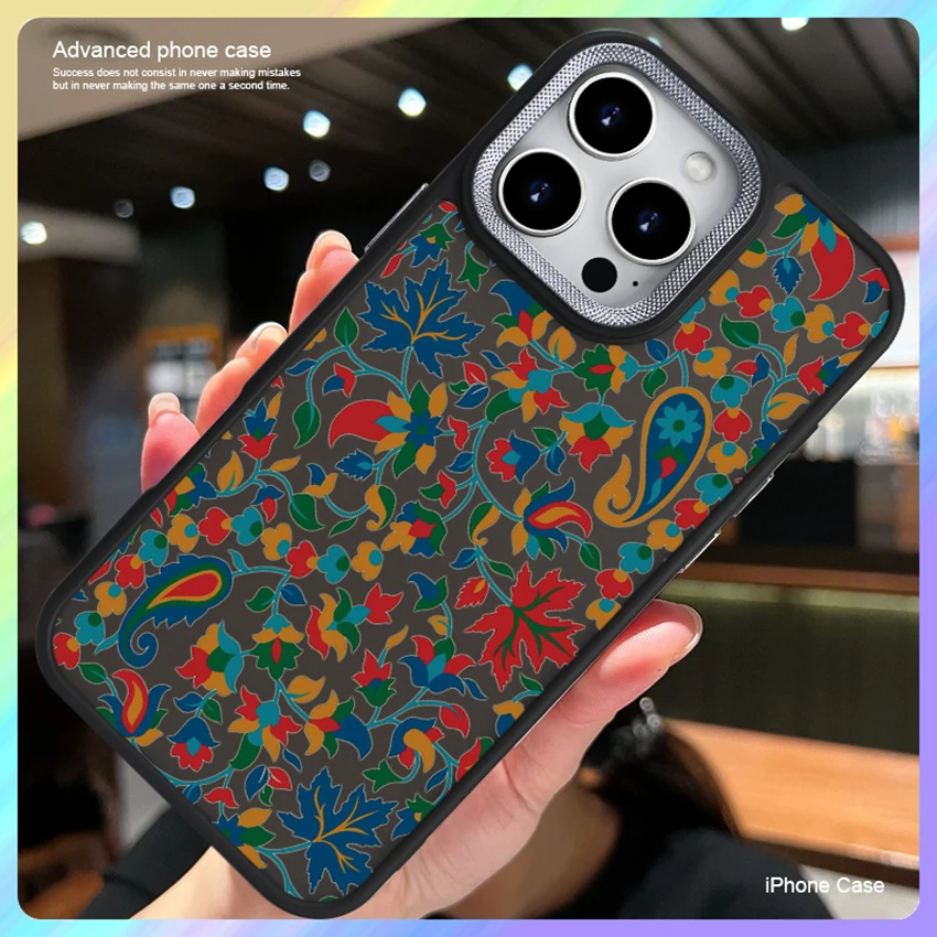 페인팅 꽃무늬 아이폰 16 15 14 13 Pro 12 11 Max Plus 16Pro TPU 베젤 폰 케이스, 도금 하드 15Pro 커버