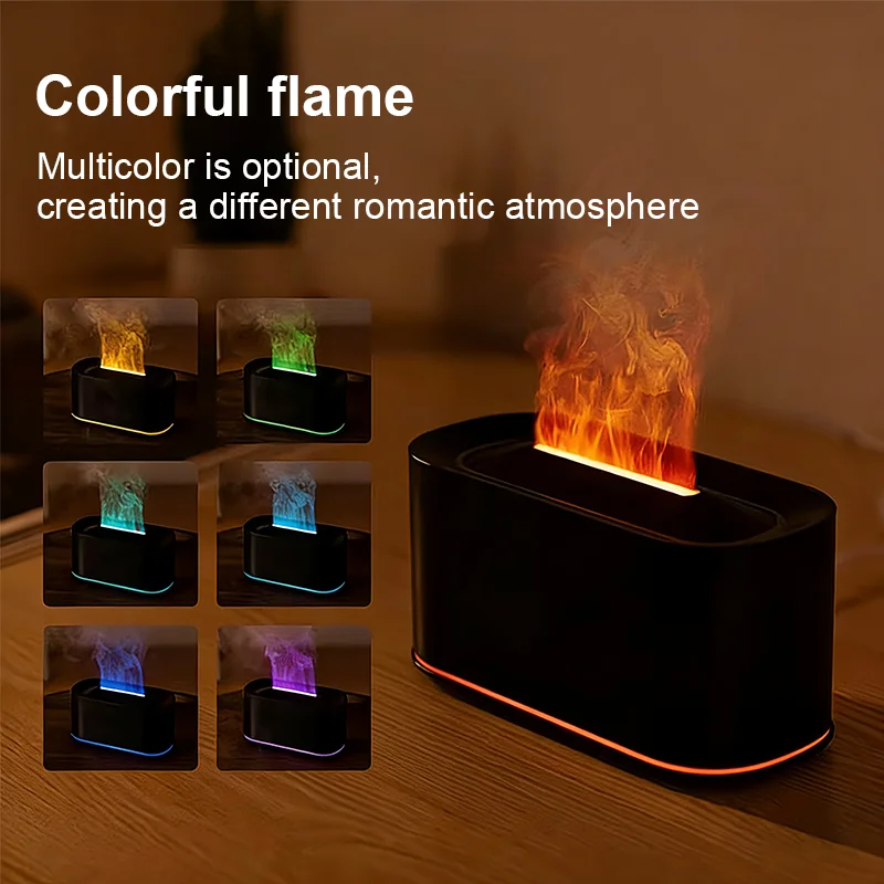 Air Aroma Humidifier Essential Oil Diffuser Mini Fireplace Flame Humidifier Home Aromatherapy Fragrance Diffuser with LED Night