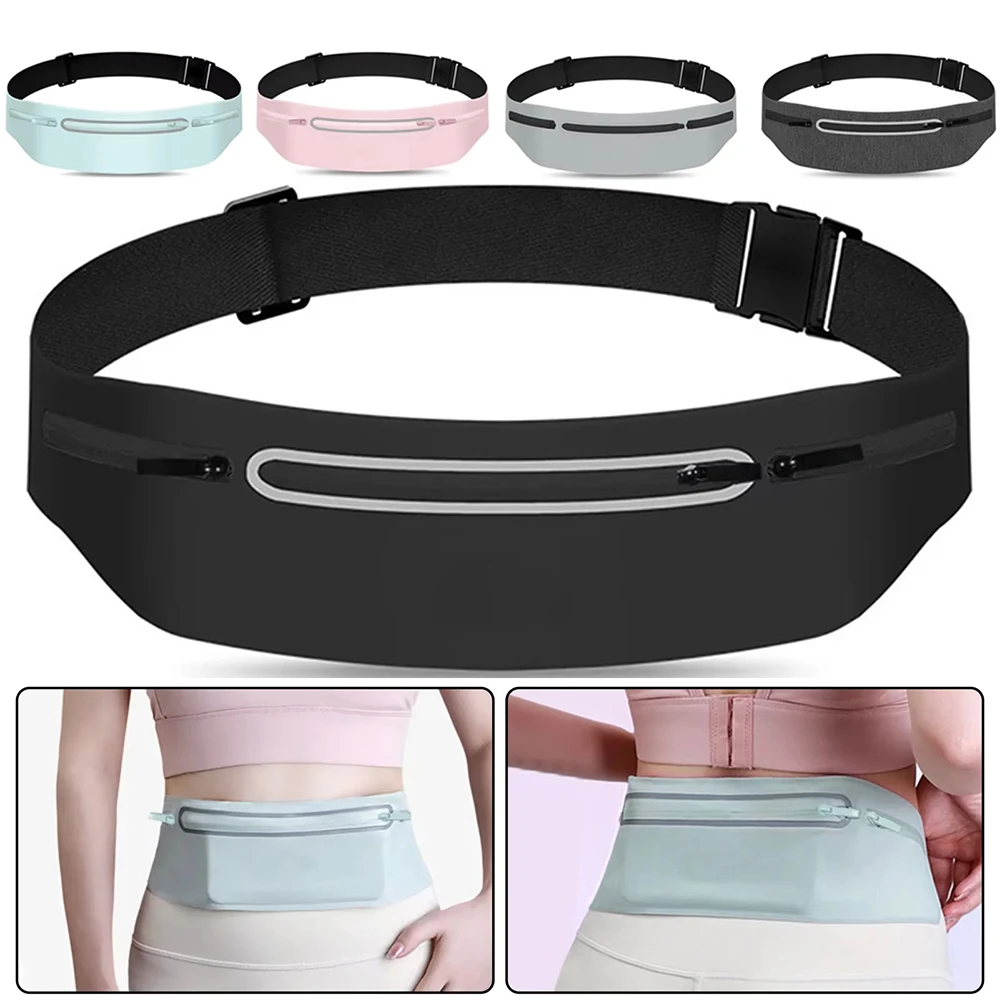 Tas Pinggang Lari Tahan Air Sabuk Lari Tas Pinggang Pria Wanita Tipis dengan 3 Kantong untuk Jogging Bersepeda Mendaki