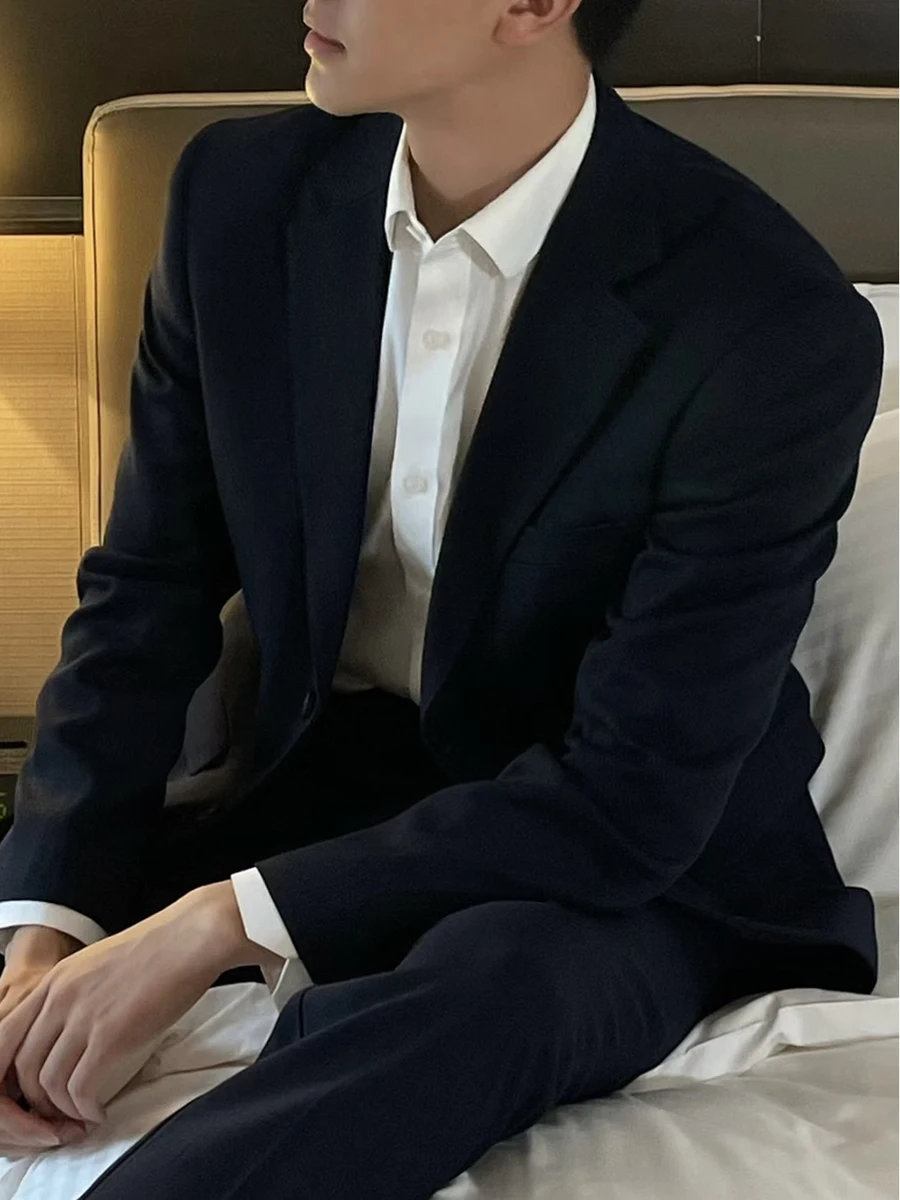 

Italian Luxury Autumn Faion Busin High End Casual Men's Woolen Suit Pants Set Stand Fit Two Button Single Breasted